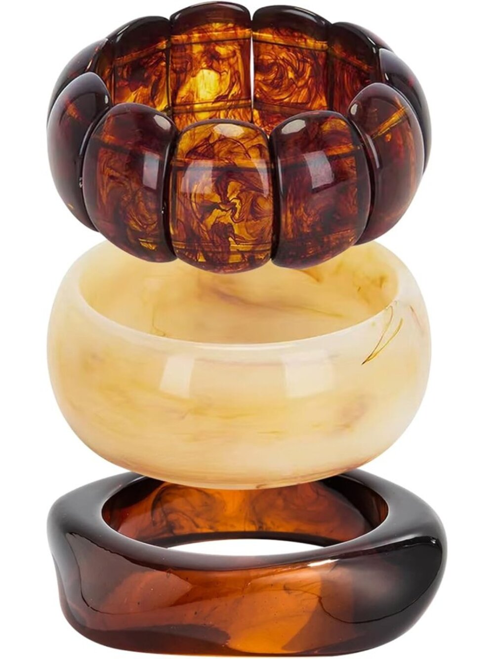 Trendy 3-Piece Acrylic Resin Bracelet Set for Women - Chunky Geometric Cuff